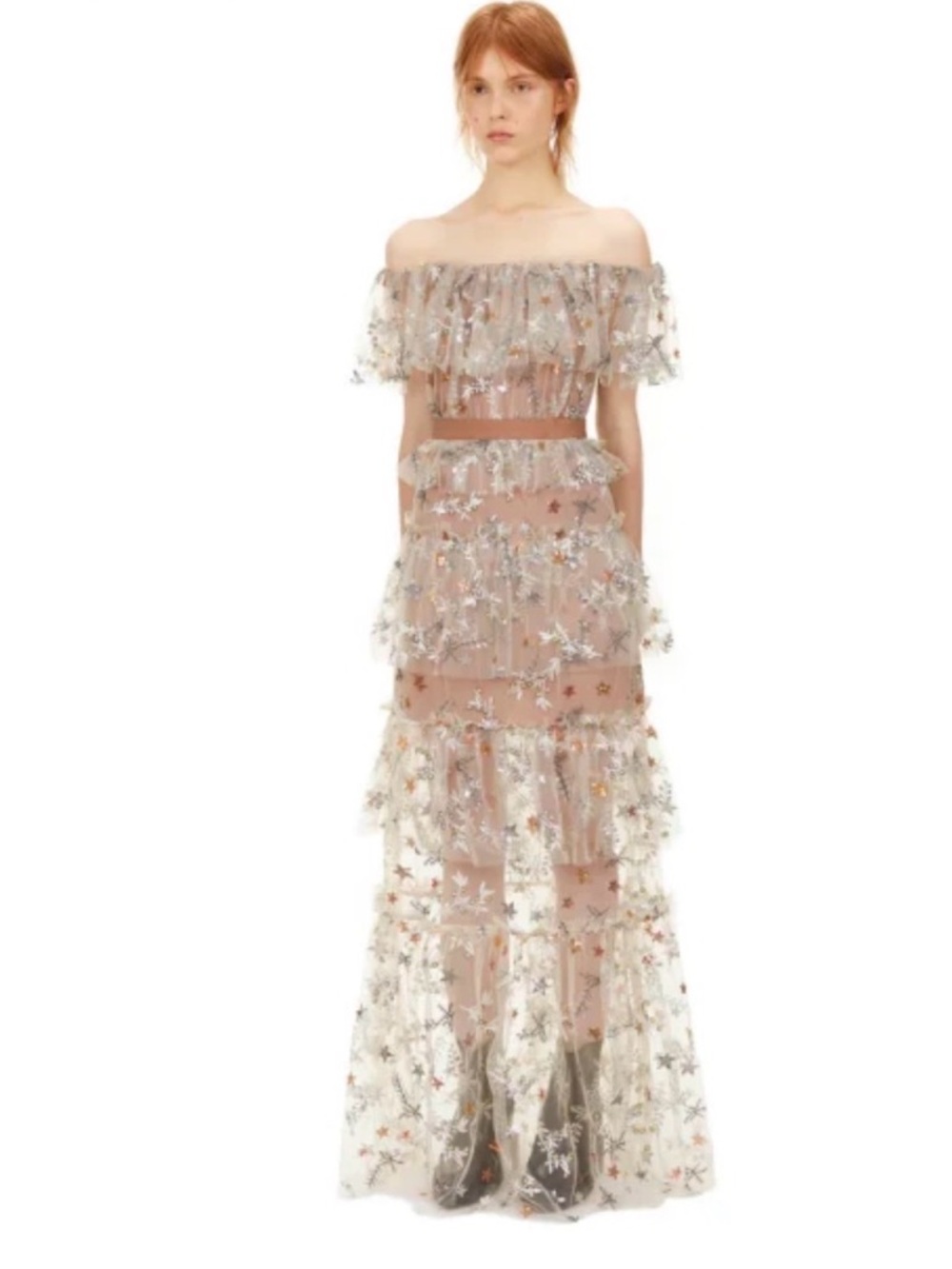 Self Potrait Star Embellished Nude Maxi Dress Size 10 NWT - Picture 3 of 7